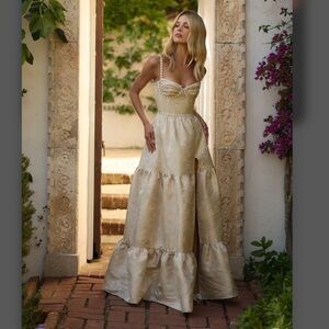 SIZE 4 V. Chapman The Lucetta Dress in Taupe Windsor Brocade